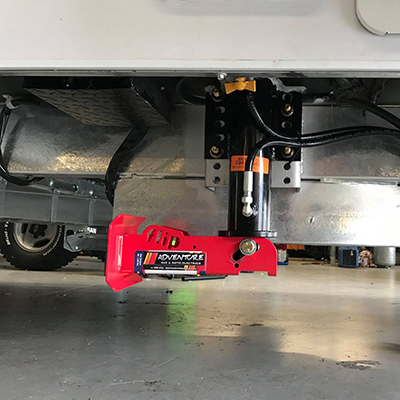 caravan flip foot levelling system retracted