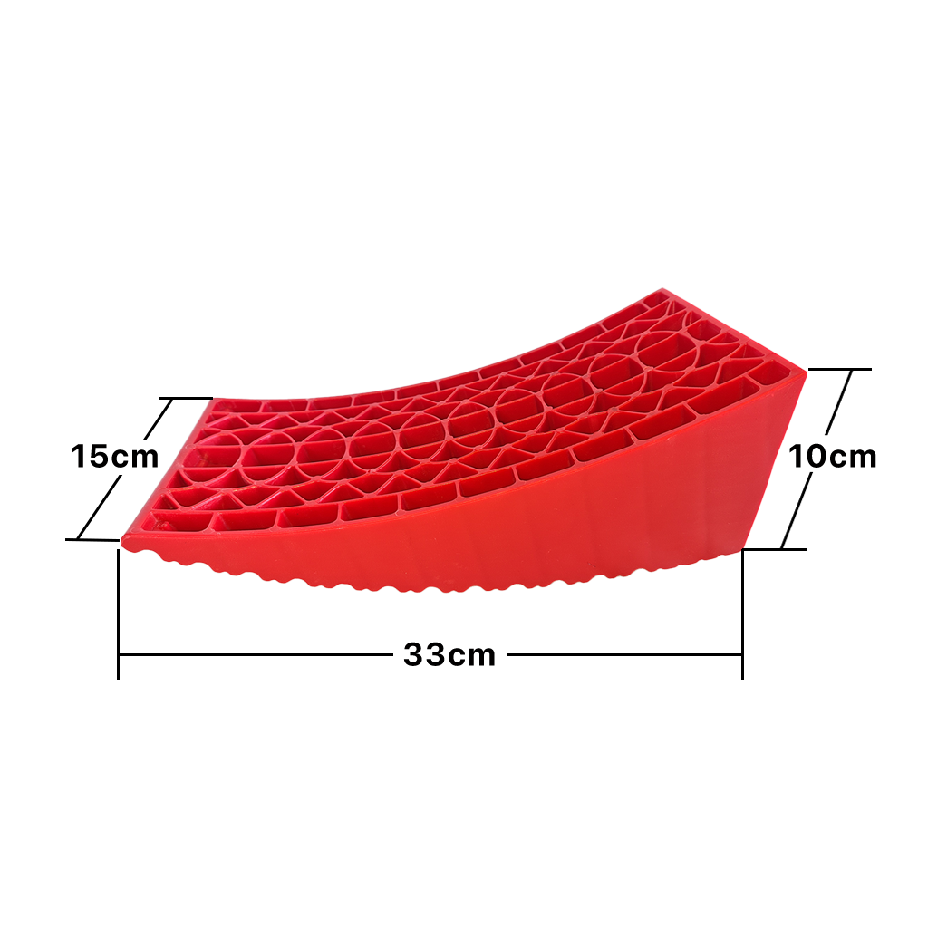 Redfoot Levelling - A Redfoot Levelling Camper Levellers plastic tray with measurements for caravan levellers and motorhome stabilizer pads.